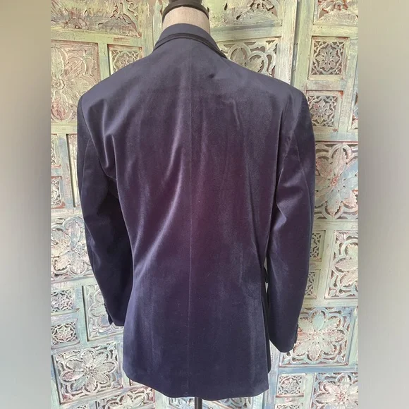 Egara Men’s Navy Velvet Smoking Jacket 38R - Picture 8 of 9